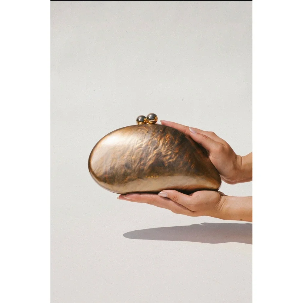 RAMLA Marrakech Gold Brown Acrylic Clutch Crossbody Bag